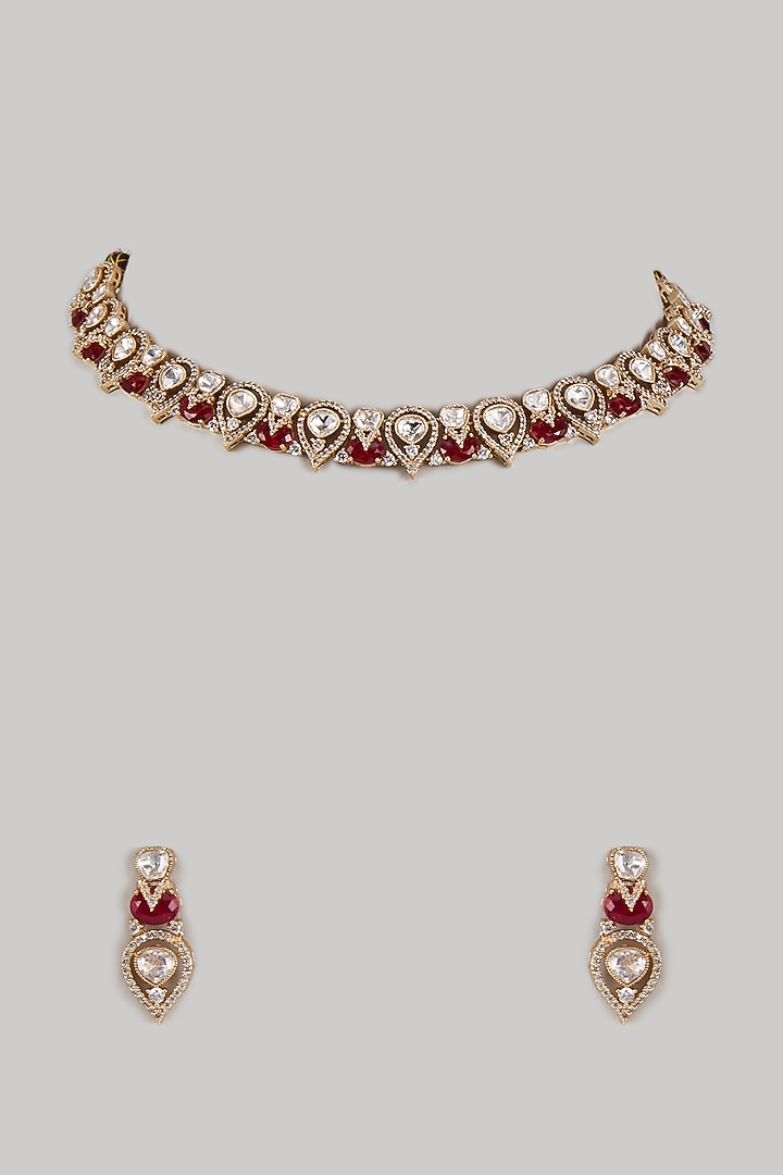 Victorian Finish Uncut Zircon & Synthetic Ruby Stone Choker Necklace Set by Aryah Jewels at Pernia's Pop Up Shop
