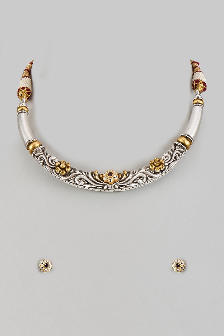 Two-Tone Finish Uncut Zircon & Synthetic Ruby Stone Choker Necklace Set by Aryah Jewels at Pernia's Pop Up Shop