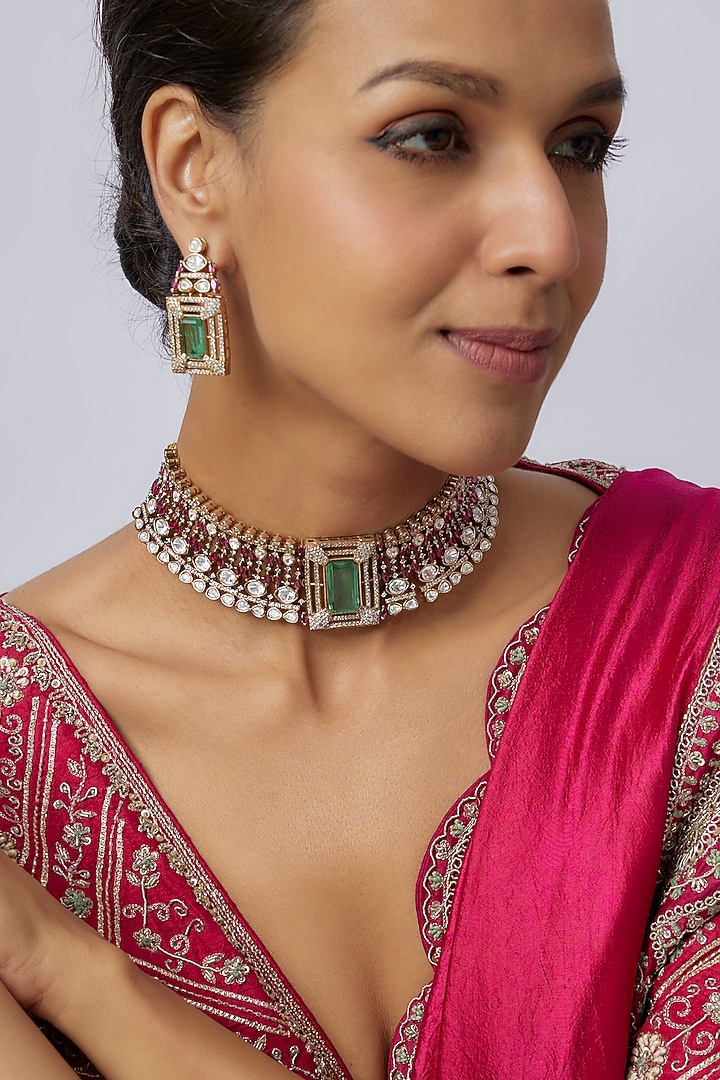 Victorian Finish Uncut Zircon & Synthetic Ruby Stone Choker Necklace Set by Aryah Jewels at Pernia's Pop Up Shop