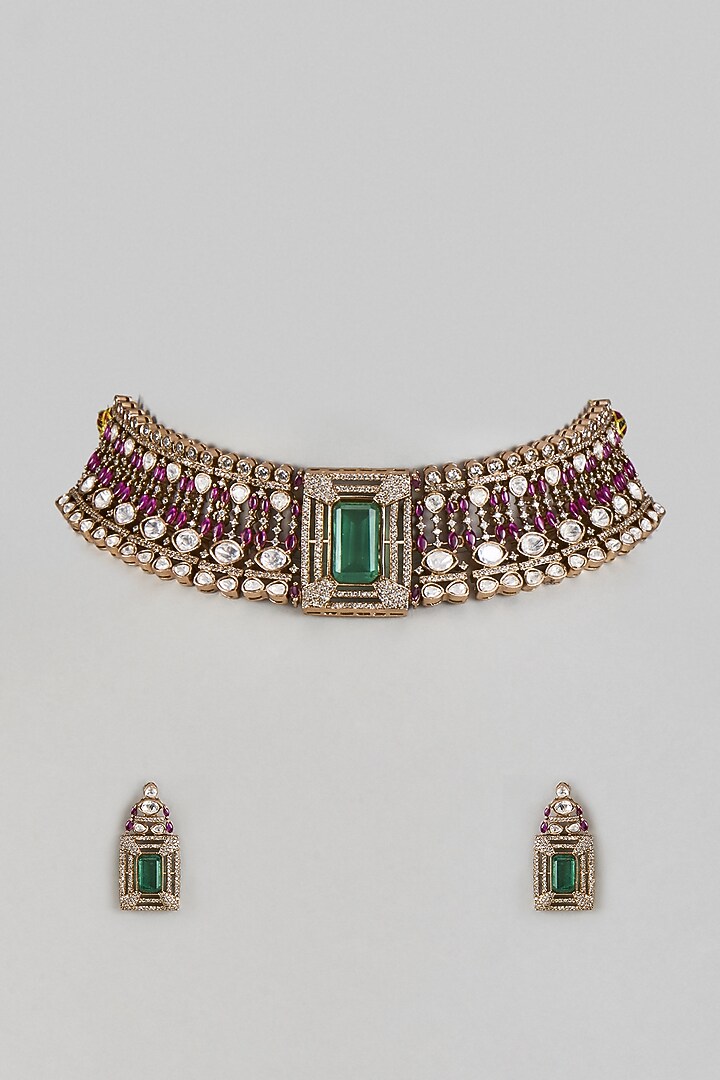 Victorian Finish Uncut Zircon & Synthetic Ruby Stone Choker Necklace Set by Aryah Jewels at Pernia's Pop Up Shop
