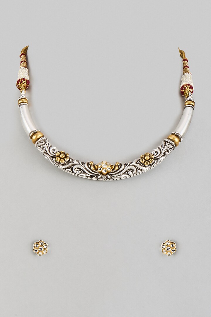 Two-Tone Finish Uncut Zircon Choker Necklace Set by Aryah Jewels at Pernia's Pop Up Shop