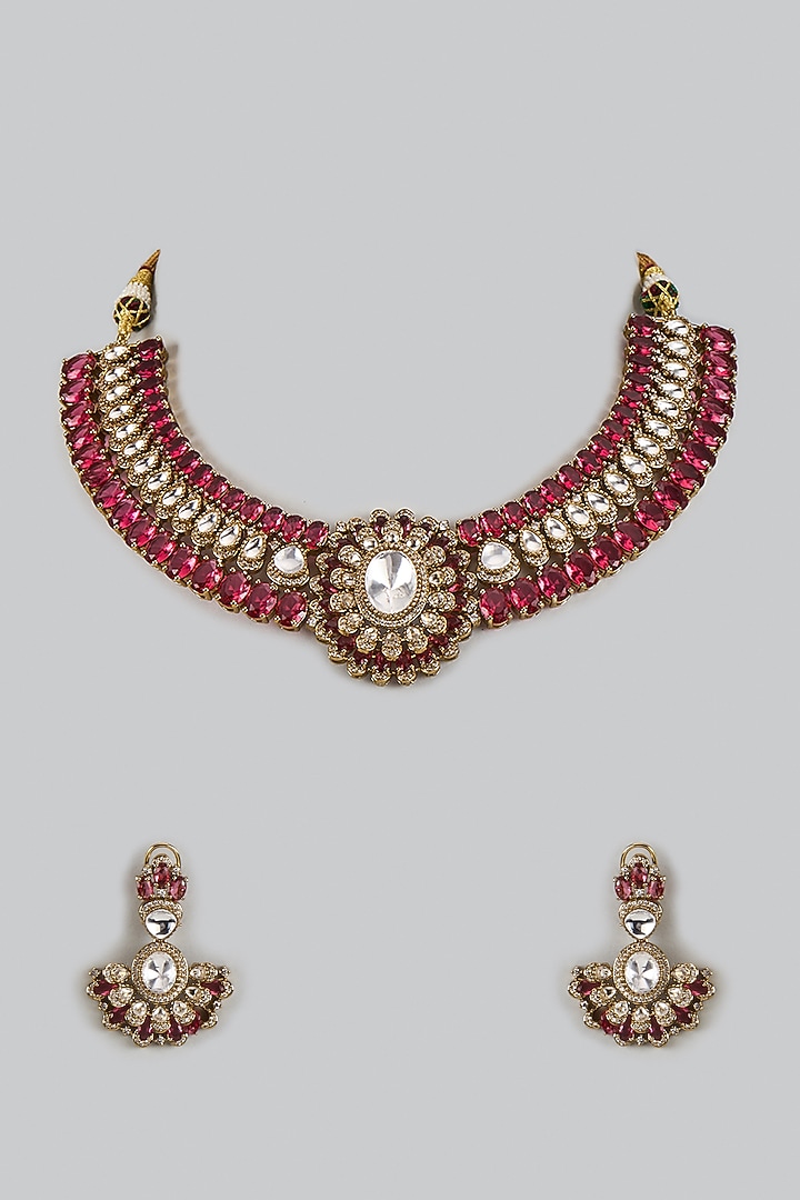 Victorian Finish uncut Zircon & Ruby Stone Choker Necklace Set by Aryah Jewels at Pernia's Pop Up Shop