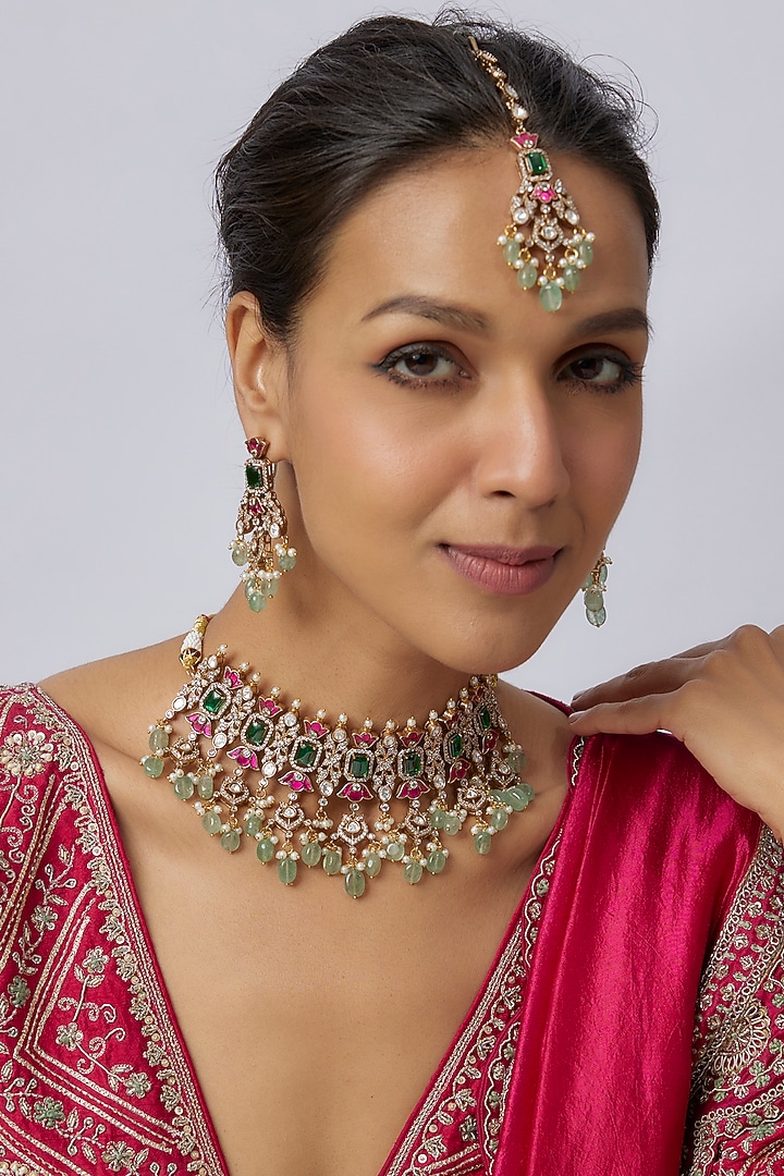 Victorian Finish Uncut Zircon Beaded Choker Necklace Set by Aryah Jewels at Pernia's Pop Up Shop