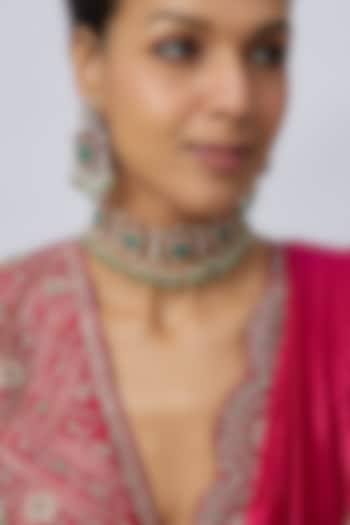 Victorian Finish Uncut Zircon & Emerald Stone Beaded Choker Necklace Set by Aryah Jewels at Pernia's Pop Up Shop