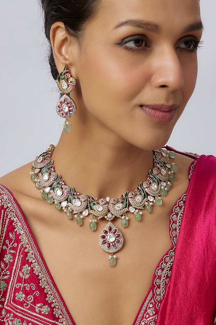 Victorian Finish Uncut Zircon & Ruby Synthetic Stone Choker Necklace Set by Aryah Jewels at Pernia's Pop Up Shop