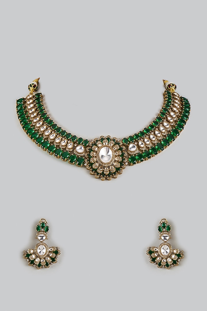 Victorian Finish Uncut Zircon & Synthetic Green Stone Choker Necklace Set by Aryah Jewels at Pernia's Pop Up Shop