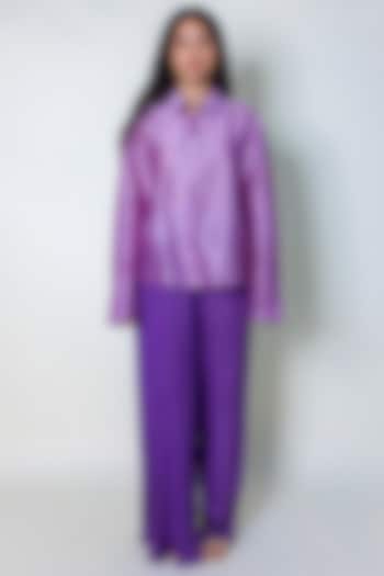 Purple Cotton Silk Knife Pleated Pants by ARYA GIRI at Pernia's Pop Up Shop