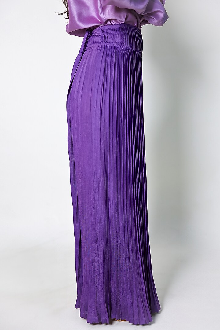 Purple Cotton Silk Knife Pleated Pants by ARYA GIRI at Pernia's Pop Up Shop