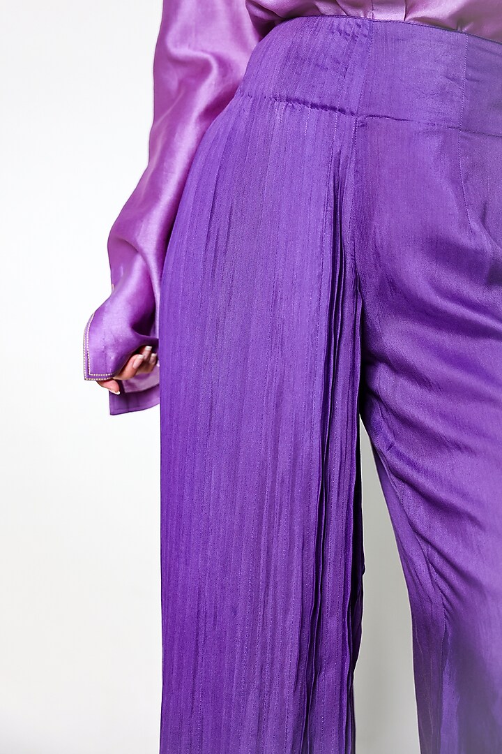 Purple Cotton Silk Knife Pleated Pants by ARYA GIRI at Pernia's Pop Up Shop