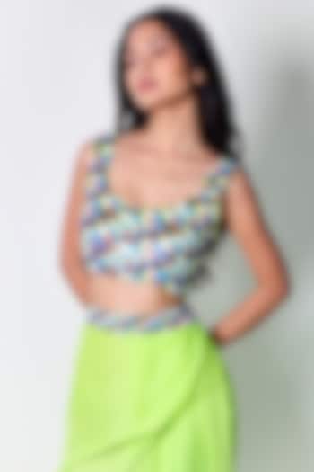 Green Cotton Silk Hand Embroidered Bralette by ARYA GIRI at Pernia's Pop Up Shop