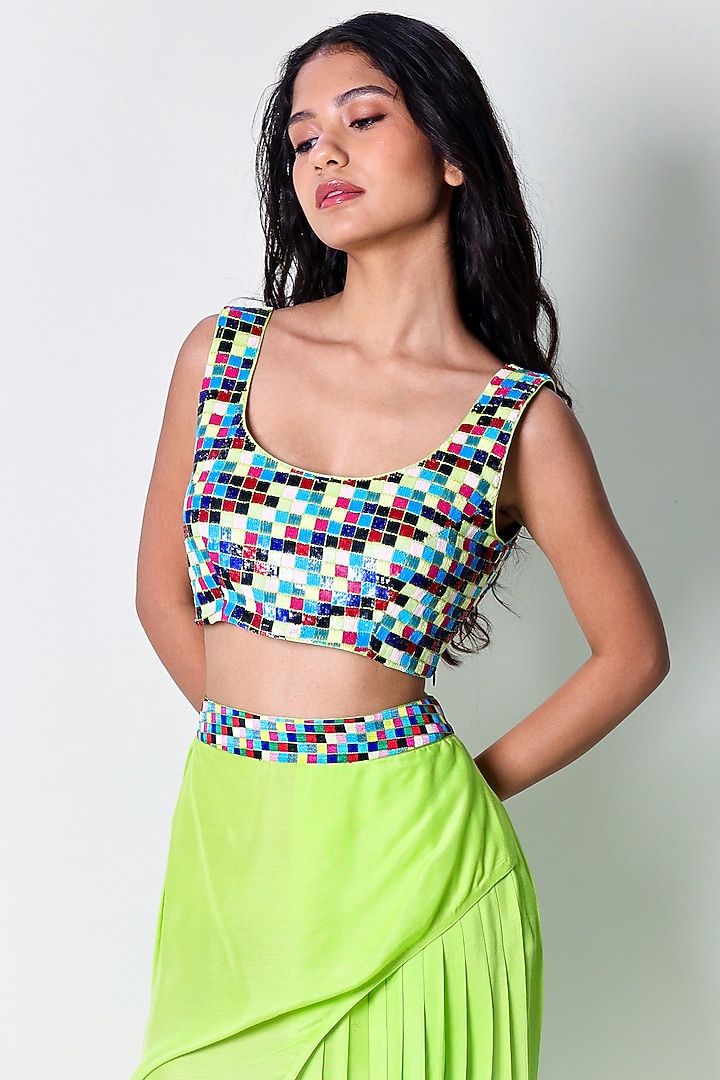 Green Cotton Silk Hand Embroidered Bralette by ARYA GIRI at Pernia's Pop Up Shop