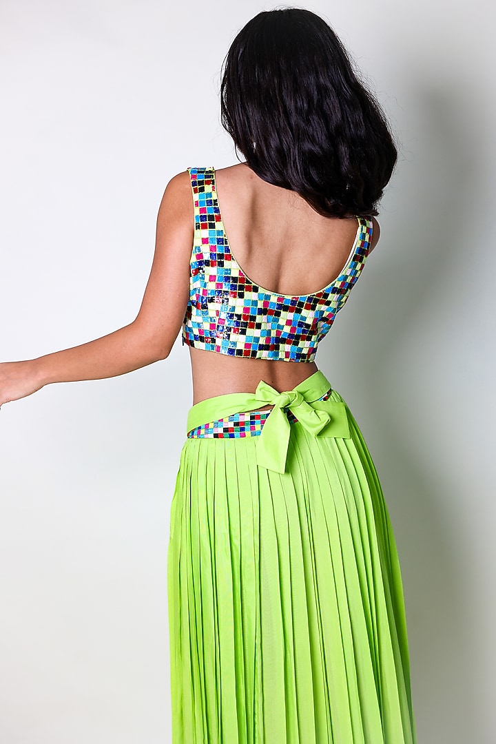 Green Cotton Silk Hand Embroidered Bralette by ARYA GIRI at Pernia's Pop Up Shop