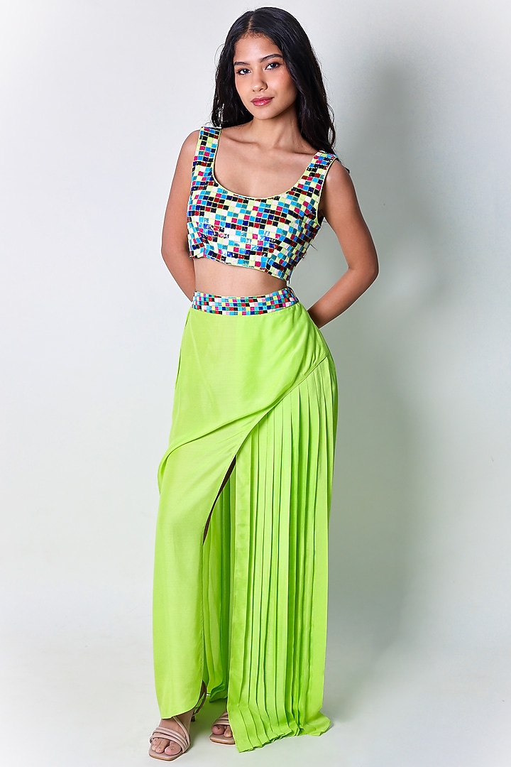 Green Cotton Silk Hand Embroidered Bralette by ARYA GIRI at Pernia's Pop Up Shop