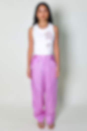 Purple Satin Straight Fit Trousers by ARYA GIRI at Pernia's Pop Up Shop