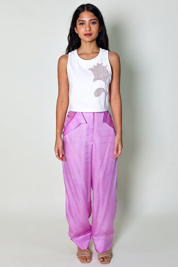 Purple Satin Straight Fit Trousers by ARYA GIRI at Pernia's Pop Up Shop