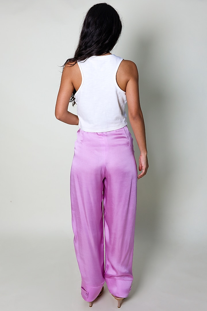 Purple Satin Straight Fit Trousers by ARYA GIRI at Pernia's Pop Up Shop