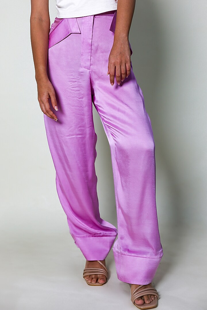Purple Satin Straight Fit Trousers by ARYA GIRI at Pernia's Pop Up Shop