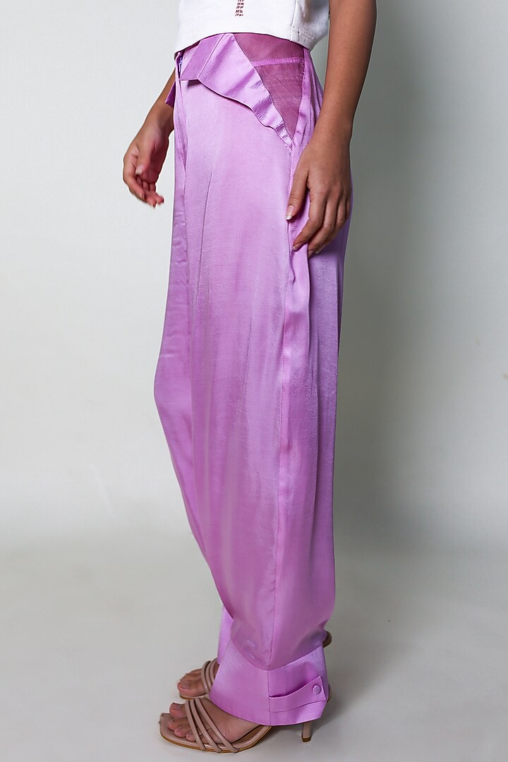Purple Satin Straight Fit Trousers by ARYA GIRI at Pernia's Pop Up Shop