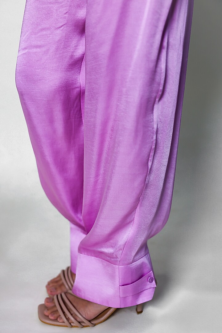 Purple Satin Straight Fit Trousers by ARYA GIRI at Pernia's Pop Up Shop