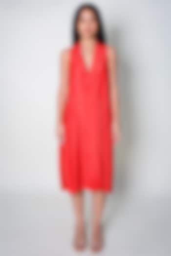 Red Cotton Silk Hand Embroidered Midi Wrap Blazer Summer Dress by ARYA GIRI at Pernia's Pop Up Shop