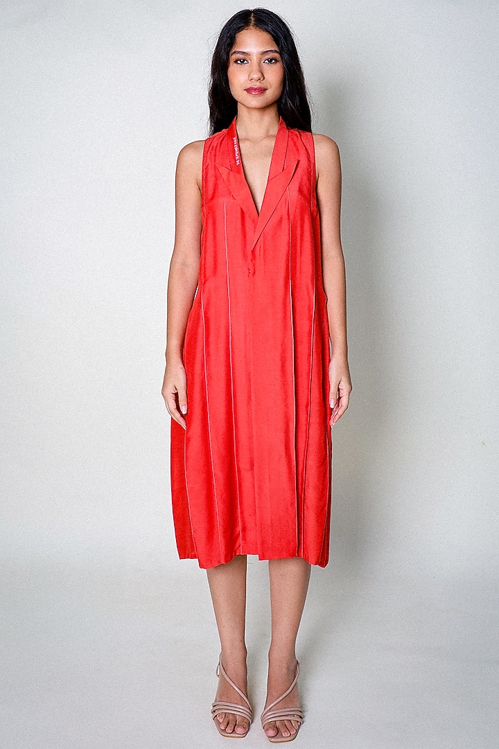 Red Cotton Silk Hand Embroidered Midi Wrap Blazer Summer Dress by ARYA GIRI at Pernia's Pop Up Shop