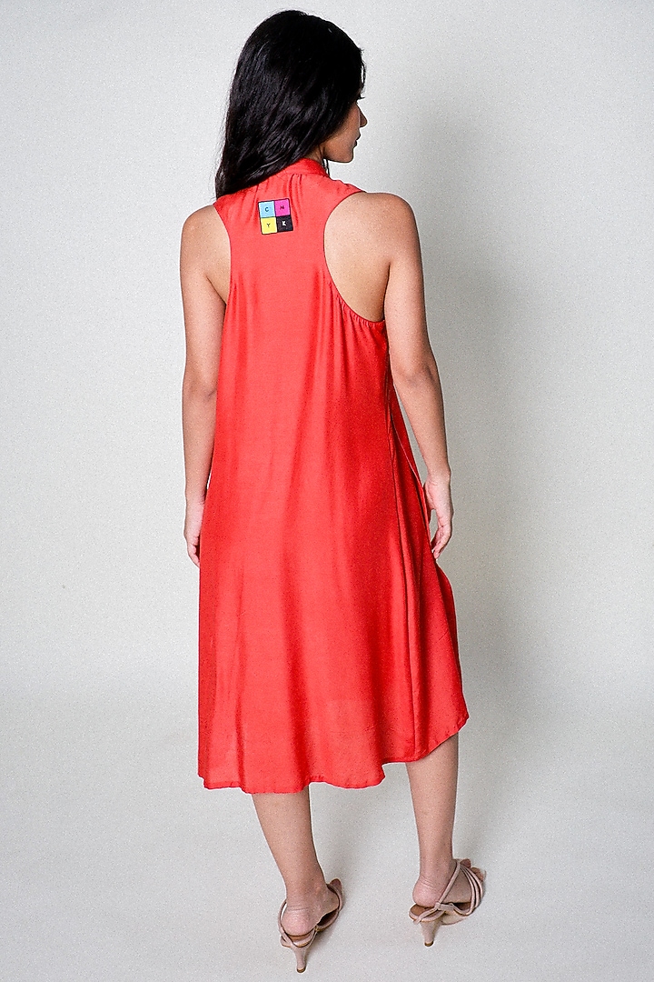 Red Cotton Silk Hand Embroidered Midi Wrap Blazer Summer Dress by ARYA GIRI at Pernia's Pop Up Shop
