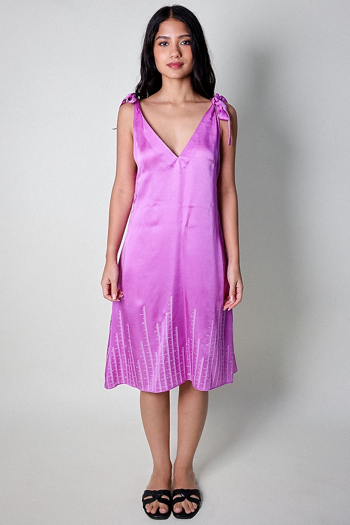 Purple Satin Hand Embroidered Midi Slip Vacation Dress by ARYA GIRI at Pernia's Pop Up Shop