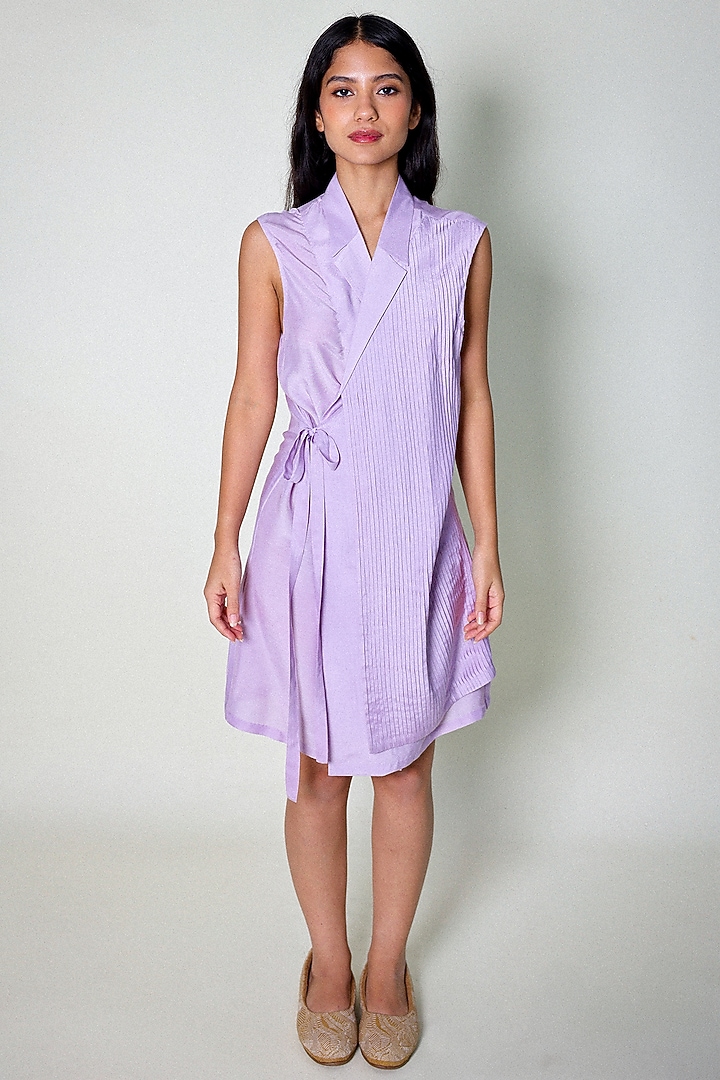 Purple Linen Satin Wrap Summer Shirt Dress by ARYA GIRI at Pernia's Pop Up Shop