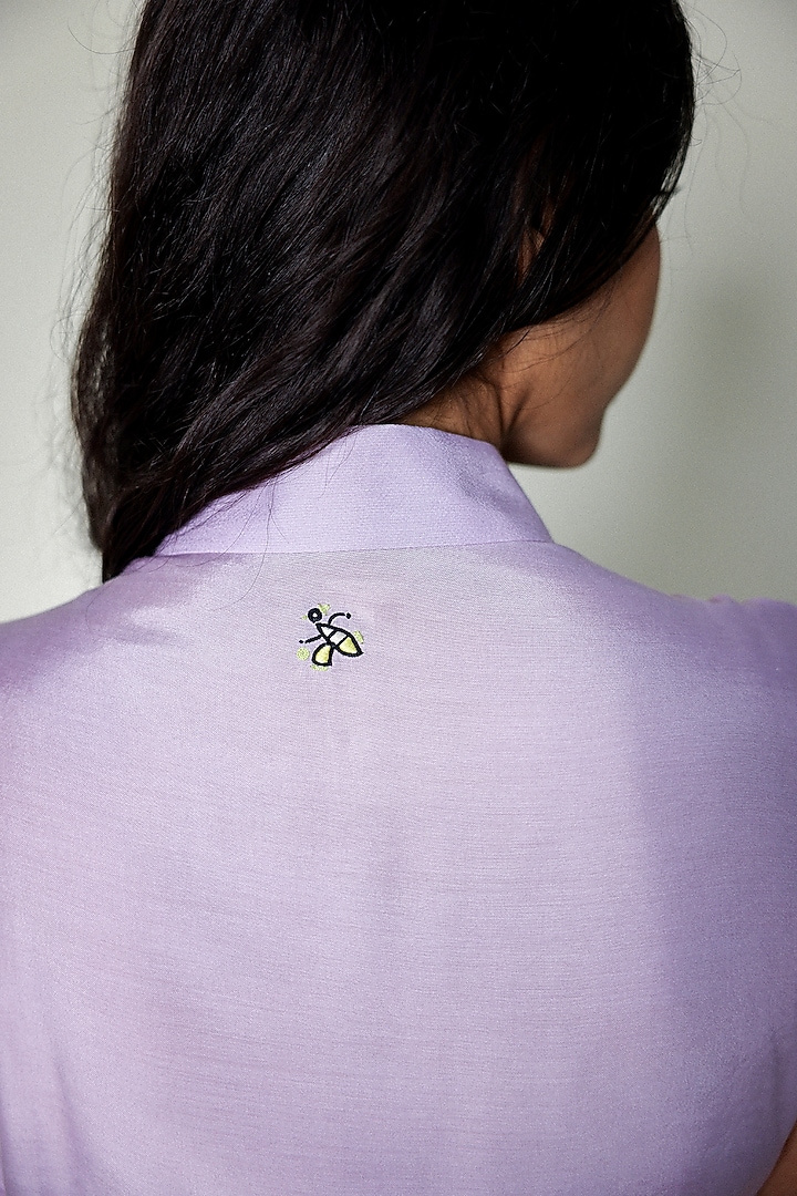 Purple Linen Satin Wrap Summer Shirt Dress by ARYA GIRI at Pernia's Pop Up Shop