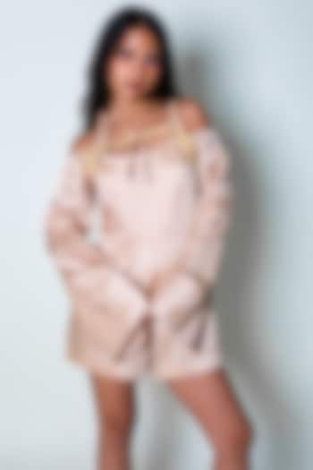 Ivory Linen Satin Hand Embroidered Playsuit by ARYA GIRI at Pernia's Pop Up Shop