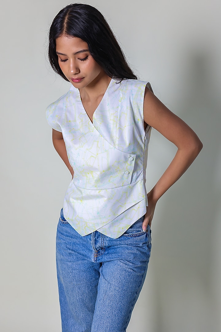 White Cotton Silk Waistcoat by ARYA GIRI at Pernia's Pop Up Shop