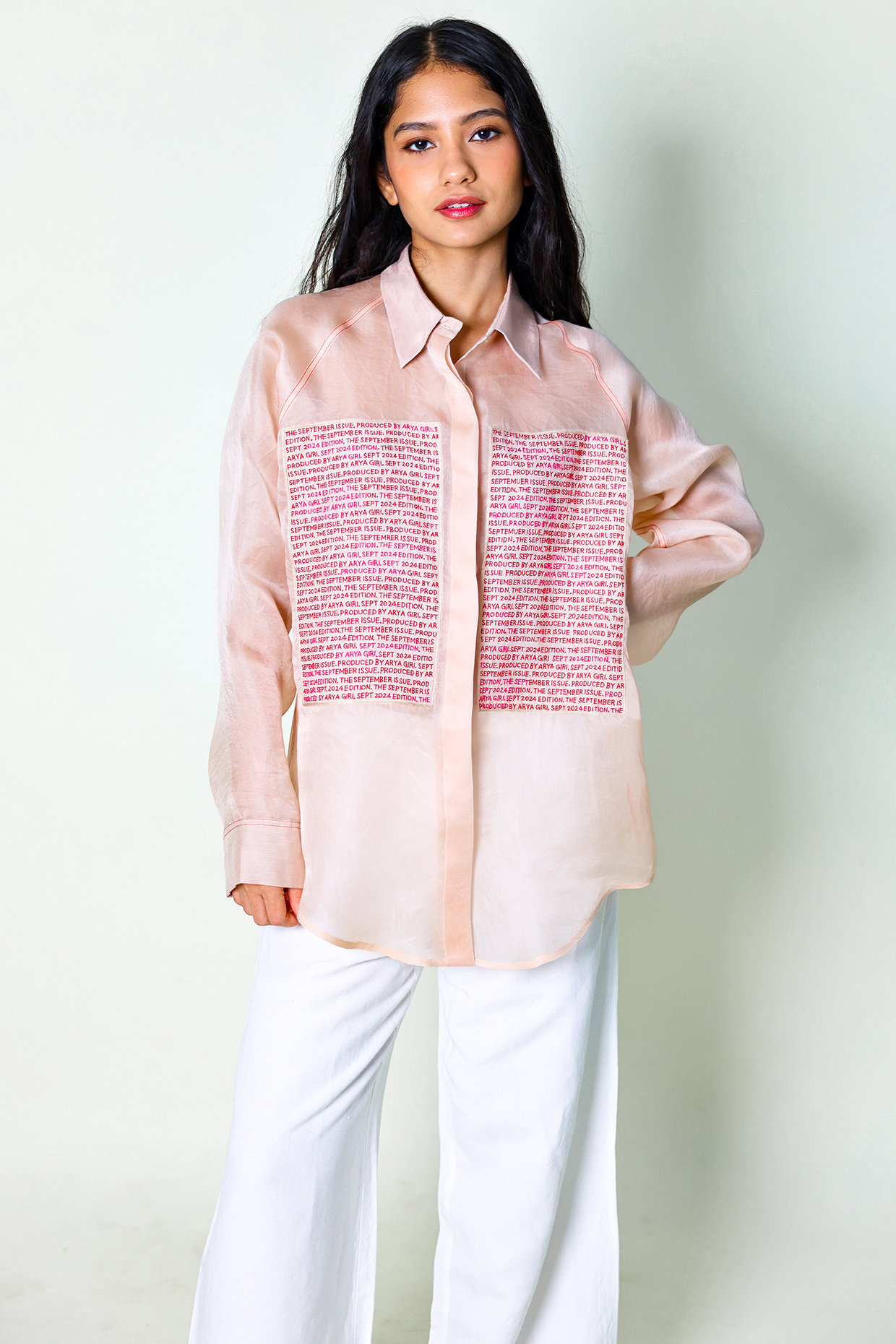 Ivory Silk Organza Hand Embroidered Shirt by ARYA GIRI at Pernia's Pop Up Shop