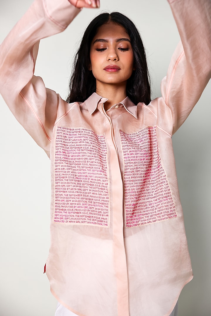 Ivory Silk Organza Hand Embroidered Shirt by ARYA GIRI at Pernia's Pop Up Shop