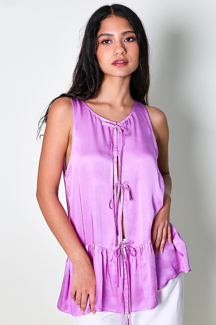 Purple Satin Hand Embroidered Top by ARYA GIRI at Pernia's Pop Up Shop