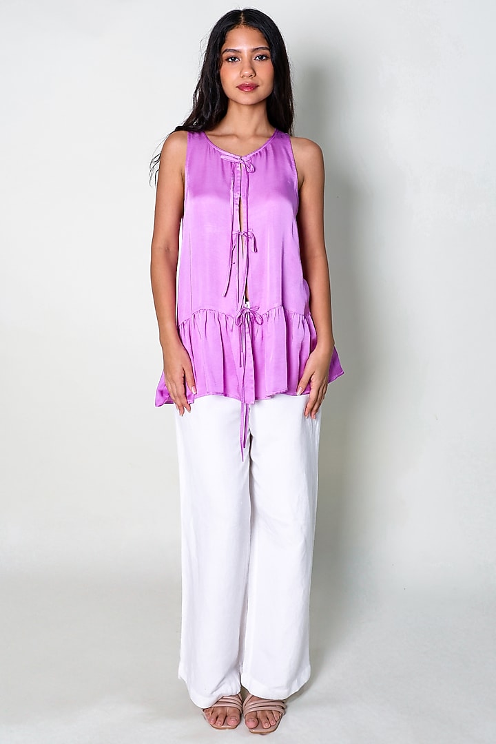 Purple Satin Hand Embroidered Top by ARYA GIRI at Pernia's Pop Up Shop