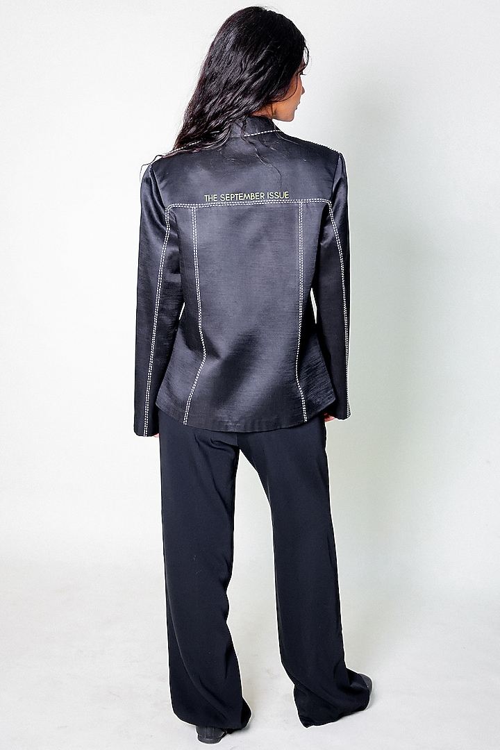 Black Linen Satin Hand Embroidered Blazer by ARYA GIRI at Pernia's Pop Up Shop