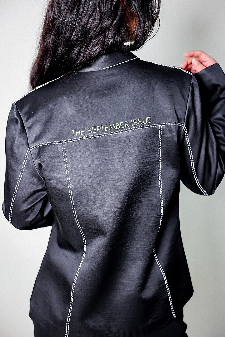 Black Linen Satin Hand Embroidered Blazer by ARYA GIRI at Pernia's Pop Up Shop