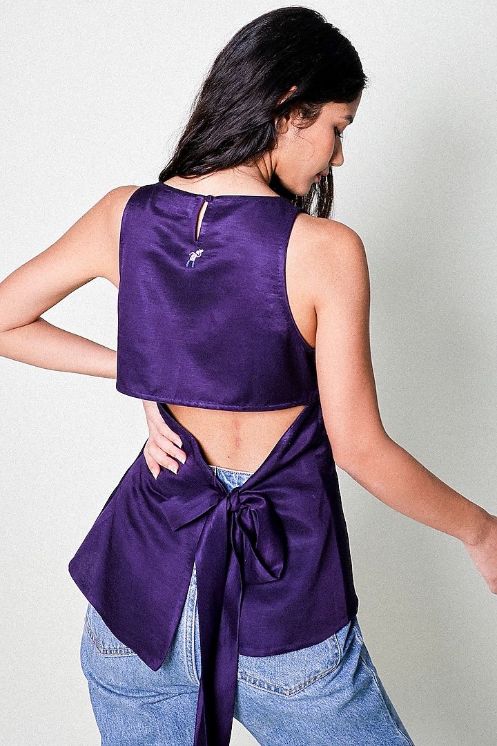 Purple Linen Satin Top by ARYA GIRI at Pernia's Pop Up Shop