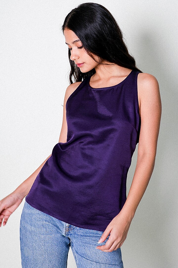 Purple Linen Satin Top by ARYA GIRI at Pernia's Pop Up Shop