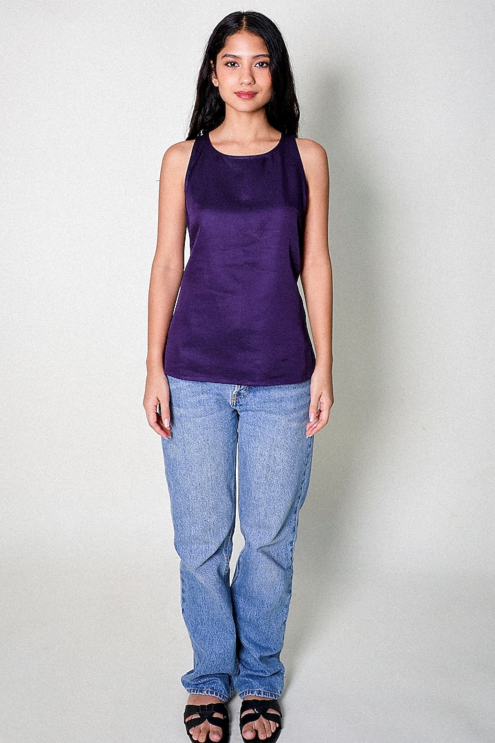 Purple Linen Satin Top by ARYA GIRI at Pernia's Pop Up Shop