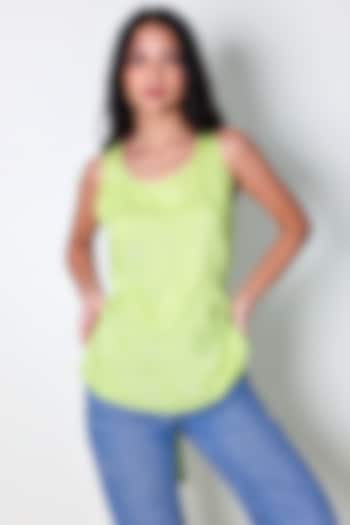 Green Linen Satin Top by ARYA GIRI at Pernia's Pop Up Shop