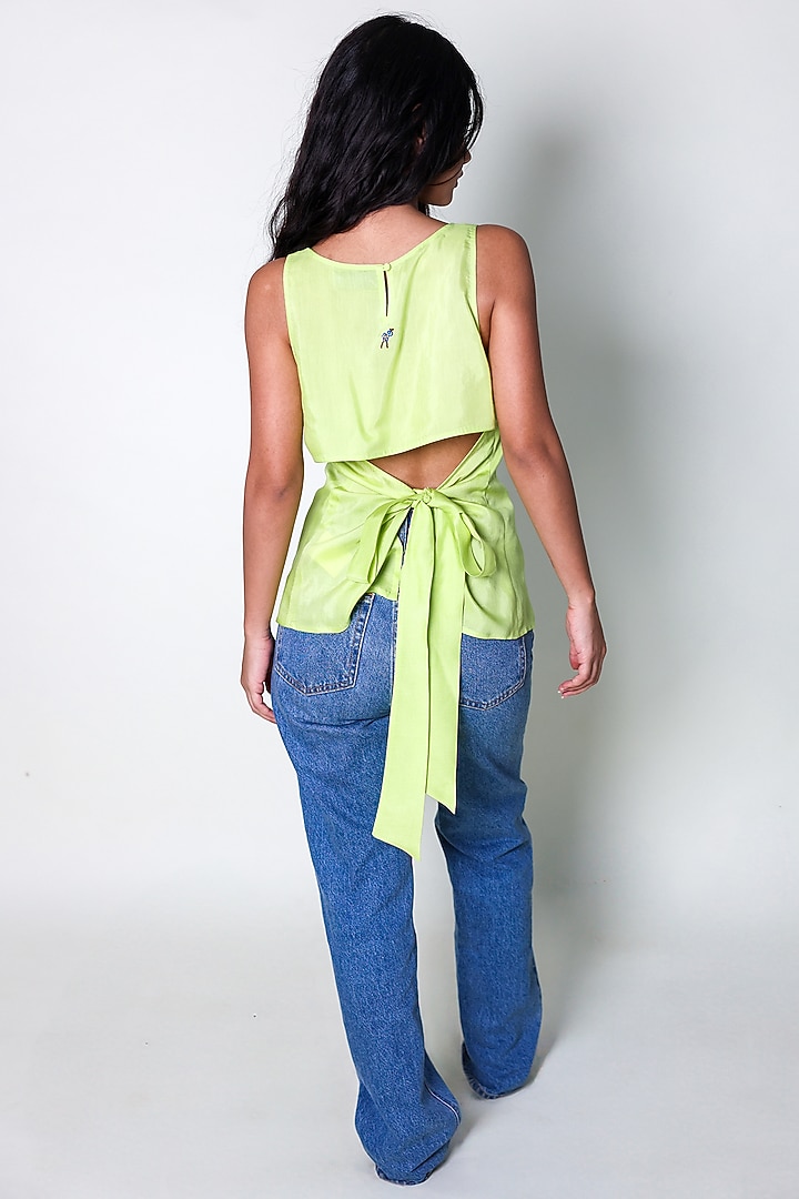 Green Linen Satin Top by ARYA GIRI at Pernia's Pop Up Shop