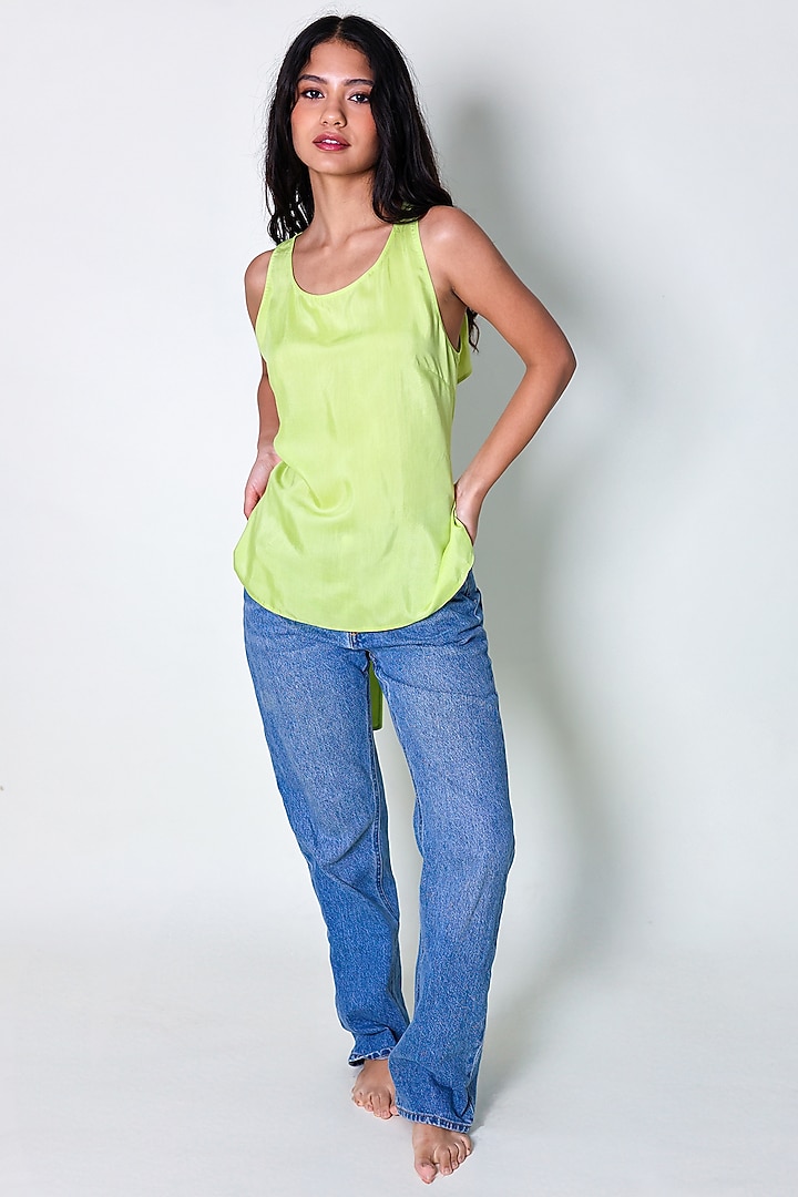 Green Linen Satin Top by ARYA GIRI at Pernia's Pop Up Shop