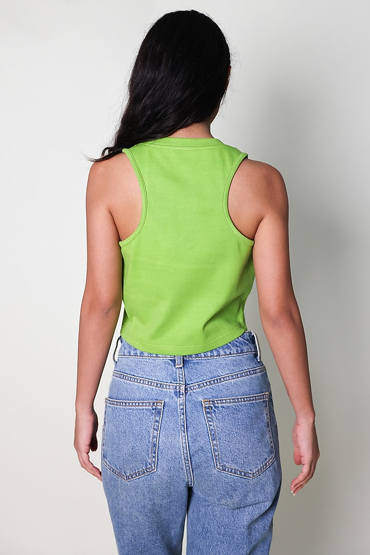 Green Cotton Knit Hand Embroidered Tank Top by ARYA GIRI at Pernia's Pop Up Shop