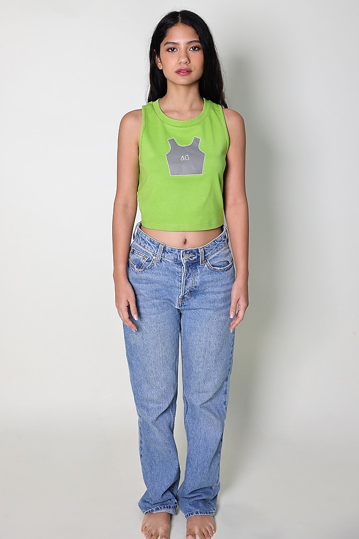 Green Cotton Knit Hand Embroidered Tank Top by ARYA GIRI at Pernia's Pop Up Shop