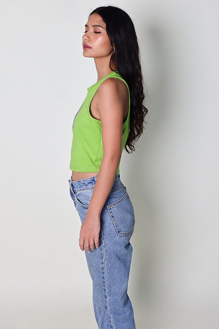 Green Cotton Knit Hand Embroidered Tank Top by ARYA GIRI at Pernia's Pop Up Shop
