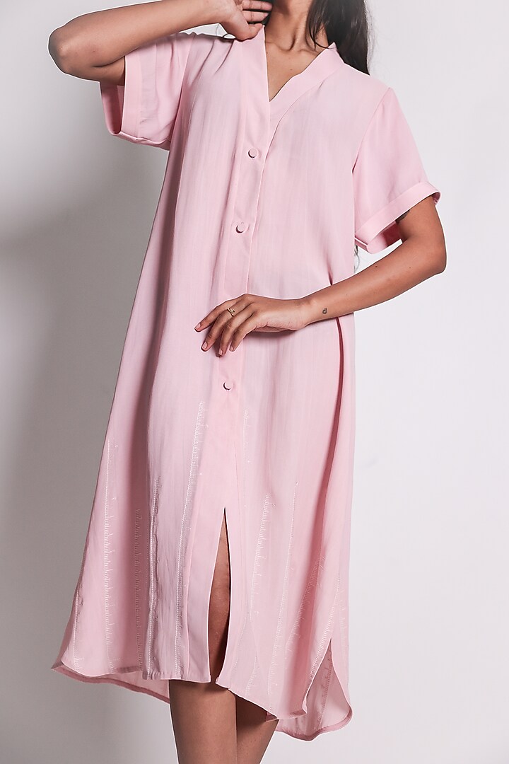 Pink Linen Satin Hand Embroidered Kaftan Vacation Dress by ARYA GIRI at Pernia's Pop Up Shop