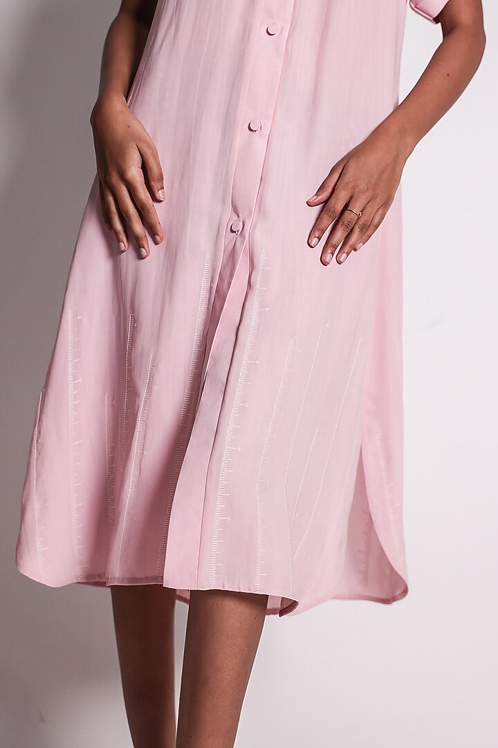 Pink Linen Satin Hand Embroidered Kaftan Vacation Dress by ARYA GIRI at Pernia's Pop Up Shop