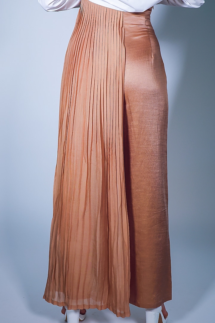 Beige Cotton Silk Knife Pleated Pants by ARYA GIRI at Pernia's Pop Up Shop