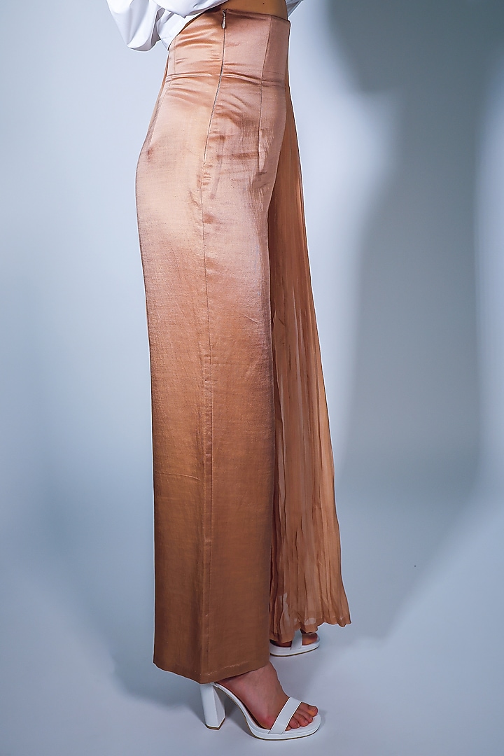 Beige Cotton Silk Knife Pleated Pants by ARYA GIRI at Pernia's Pop Up Shop